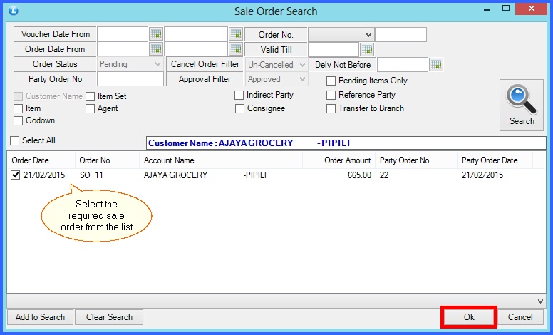 fmcg sale challan sale order search